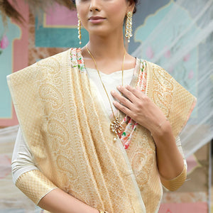 Off White Pashmina Silk saree