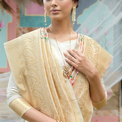 Off White Pashmina Silk saree