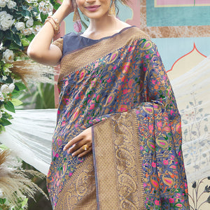 Spruce Blue Pashmina Silk saree