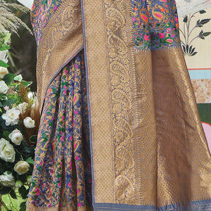Spruce Blue Pashmina Silk saree