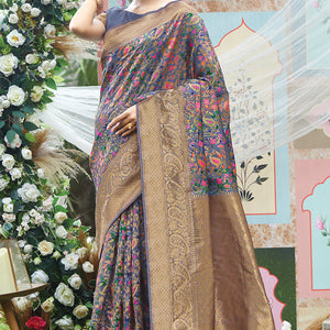 Spruce Blue Pashmina Silk saree