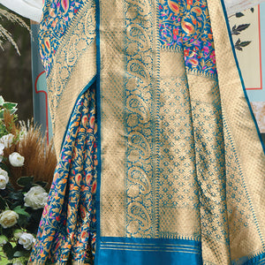 Cerulean Blue Pashmina Silk saree