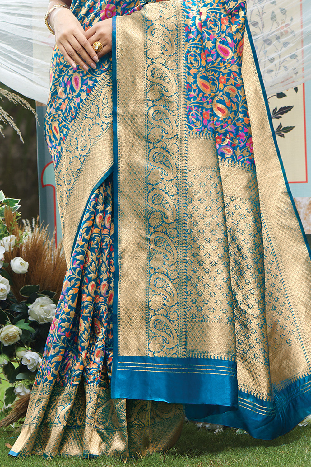 Cerulean Blue Pashmina Silk saree