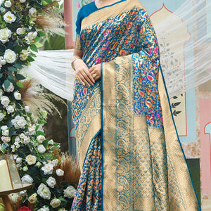 Cerulean Blue Pashmina Silk saree