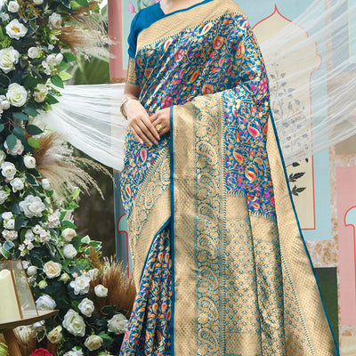 Cerulean Blue Pashmina Silk saree
