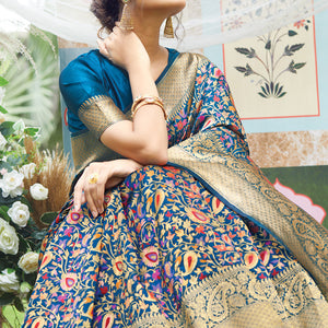 Cerulean Blue Pashmina Silk saree