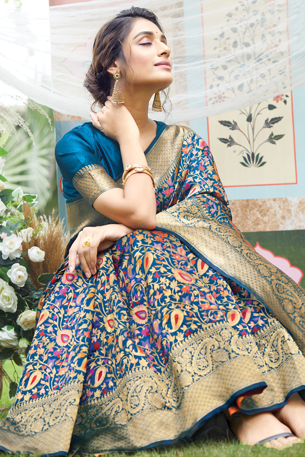 Cerulean Blue Pashmina Silk saree