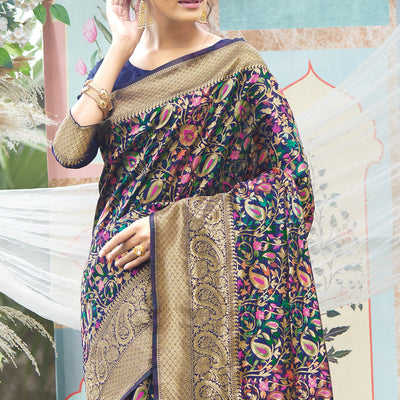 Indigo Blue Pashmina Silk saree