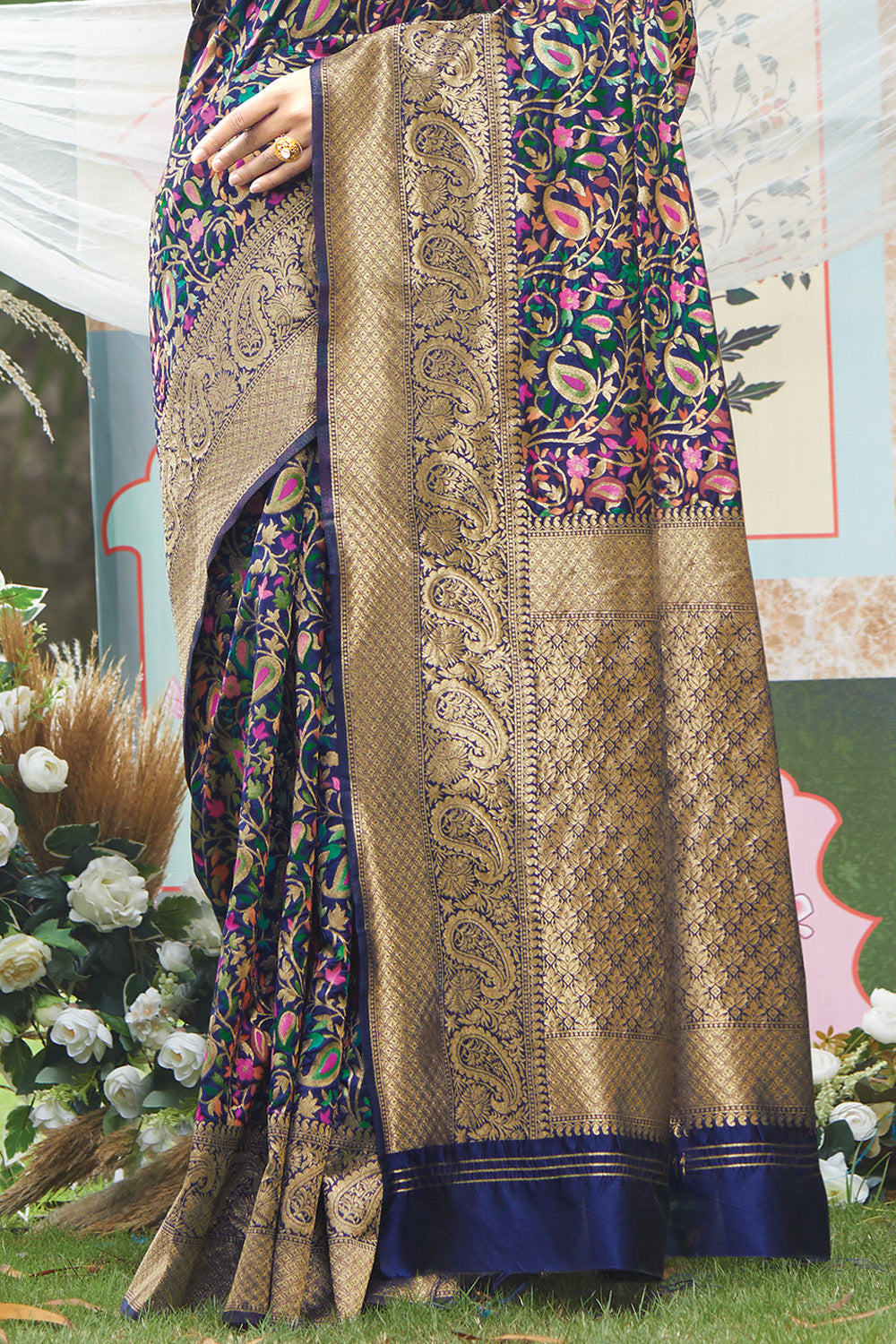 Indigo Blue Pashmina Silk saree