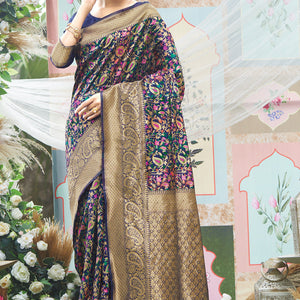 Indigo Blue Pashmina Silk saree