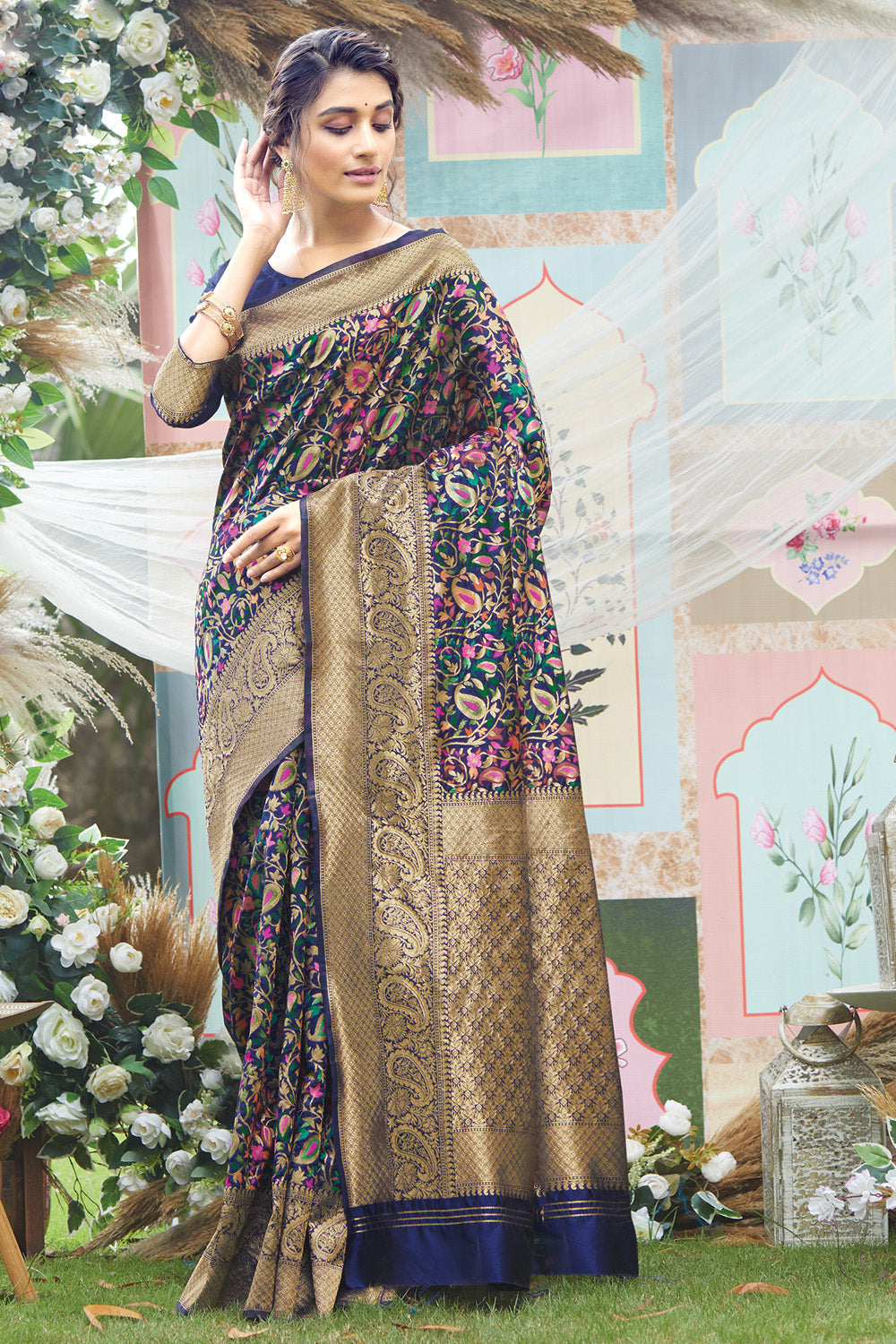 Indigo Blue Pashmina Silk saree