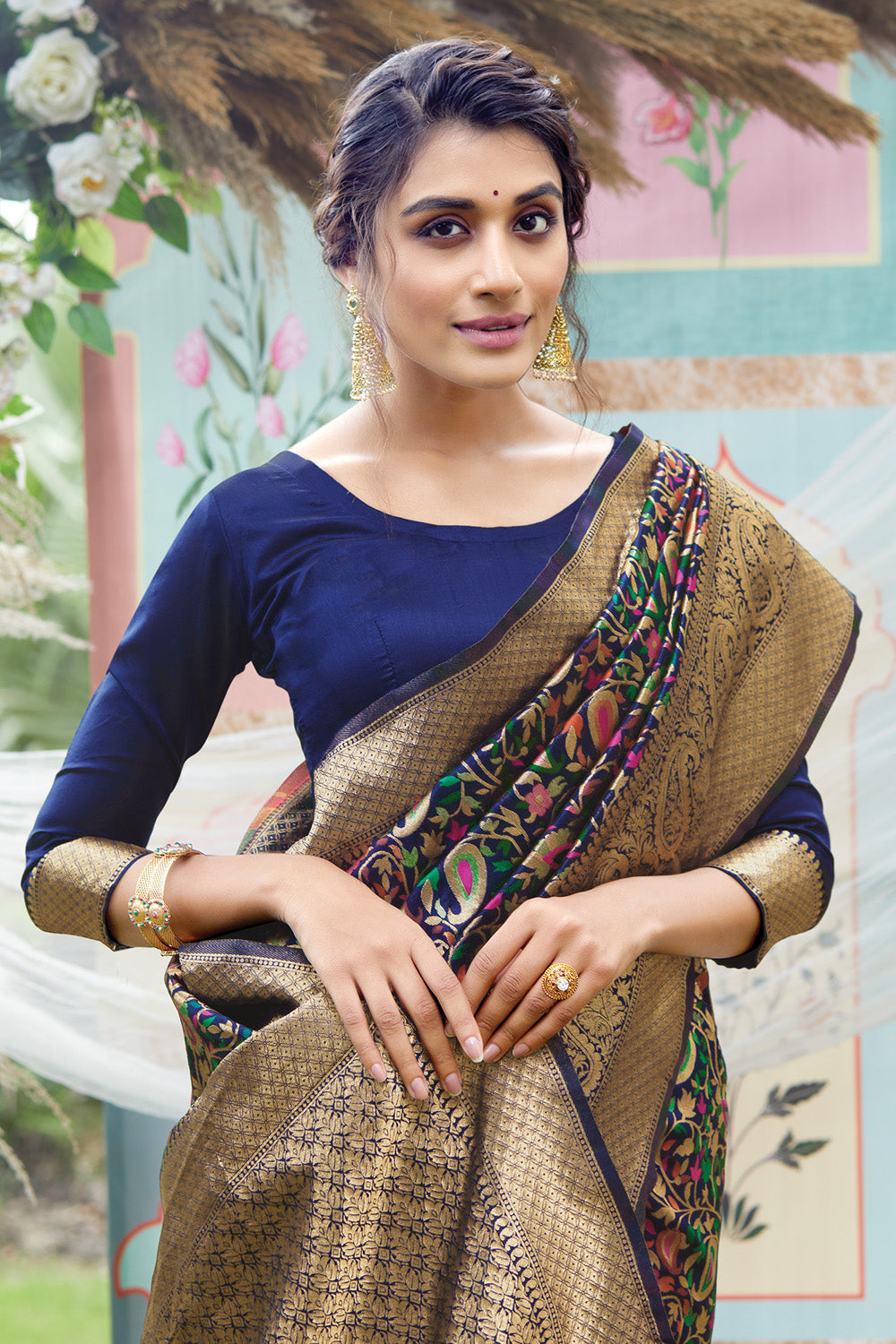 Indigo Blue Pashmina Silk saree