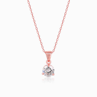 Rose Gold Classic Zircon Pendant with Link Chain