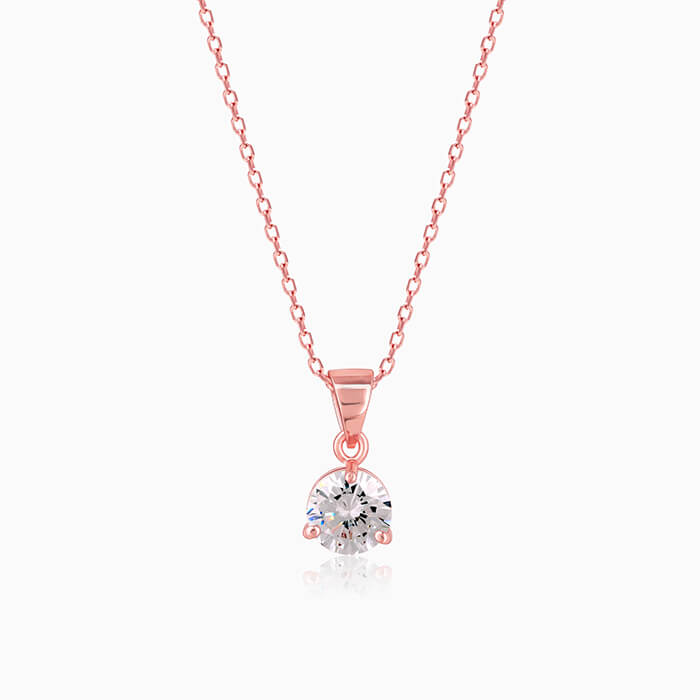 Rose Gold Classic Zircon Pendant with Link Chain