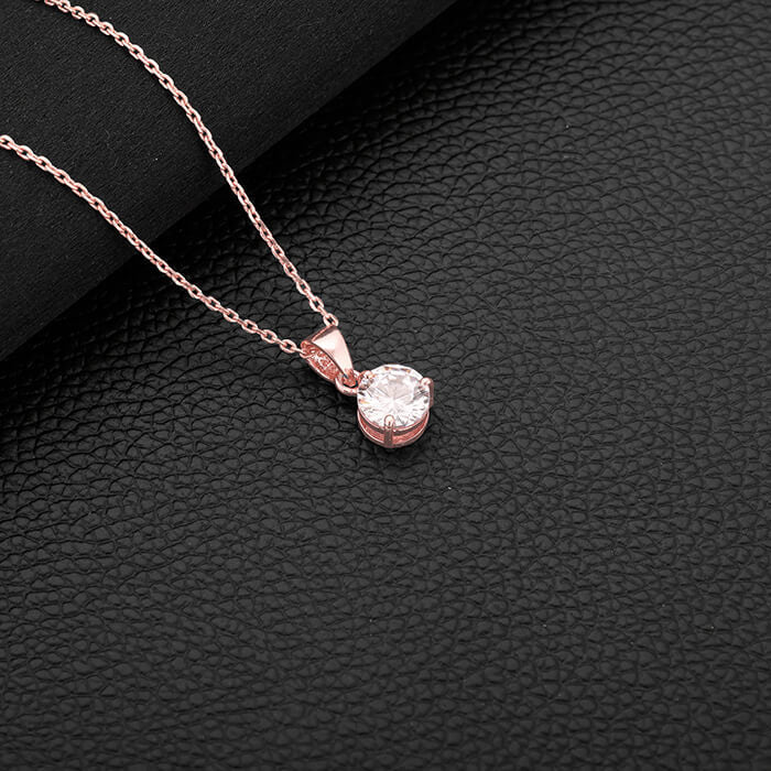 Rose Gold Classic Zircon Pendant with Link Chain