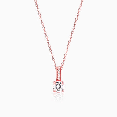 Rose Gold Classic Zircon Shine Pendant with Link Chain