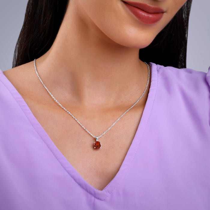 Silver Gracious Red Pendant with Link Chain