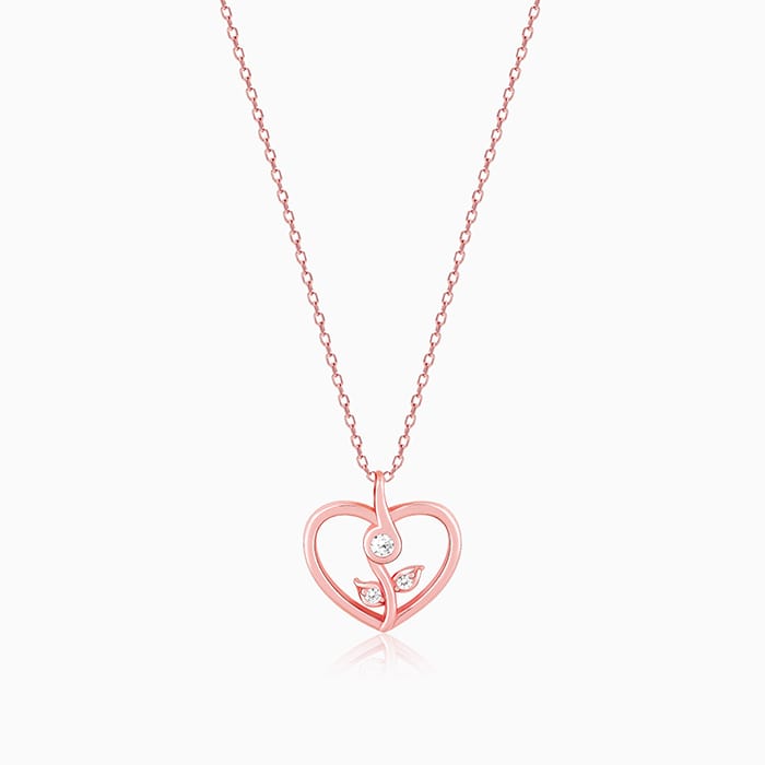 Rose Gold Leaf Me More Heart Pendant with Link Chain