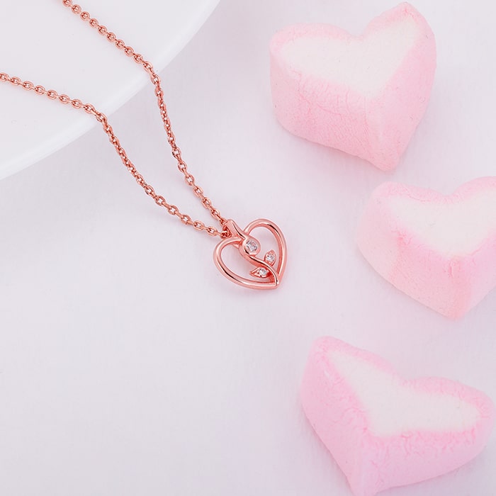 Rose Gold Leaf Me More Heart Pendant with Link Chain