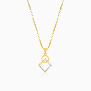 Golden Cubic Circle Pendant with Link Chain