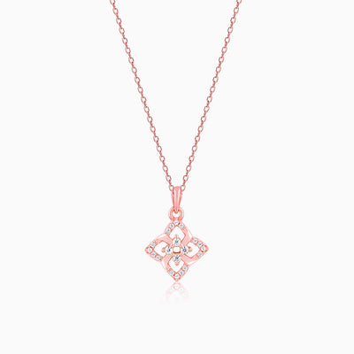 Rose Gold Double Rosette Pendant with Link Chain