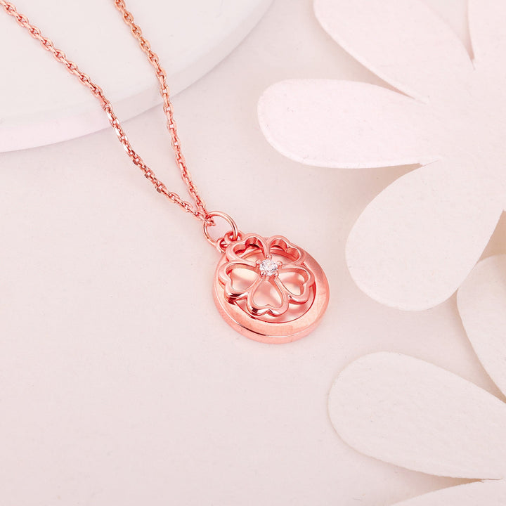 Rose Gold Pea Flower Pendant with Link Chain