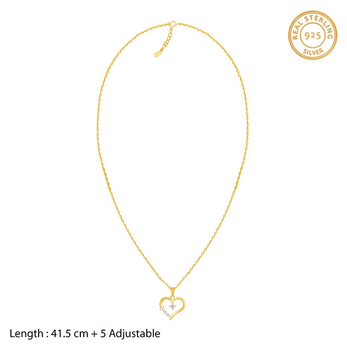 Golden Solitaire Heart Pendant with Link Chain