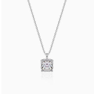 Silver Zircon Square Pendant with Link Chain