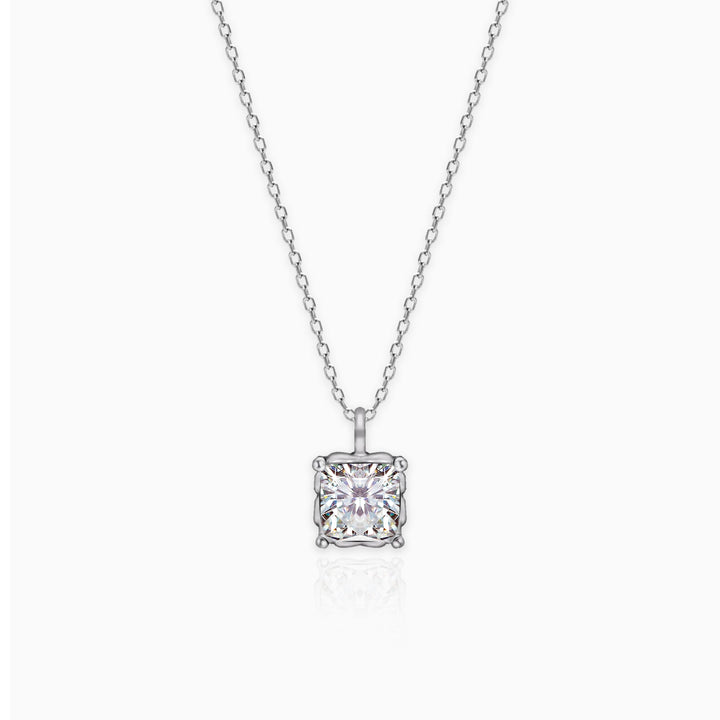 Silver Zircon Square Pendant with Link Chain