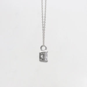 Silver Zircon Square Pendant with Link Chain