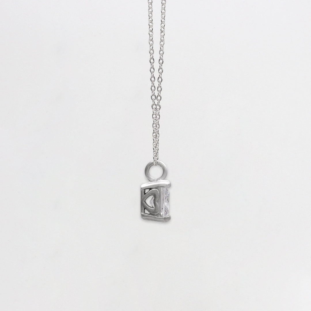 Silver Zircon Square Pendant with Link Chain