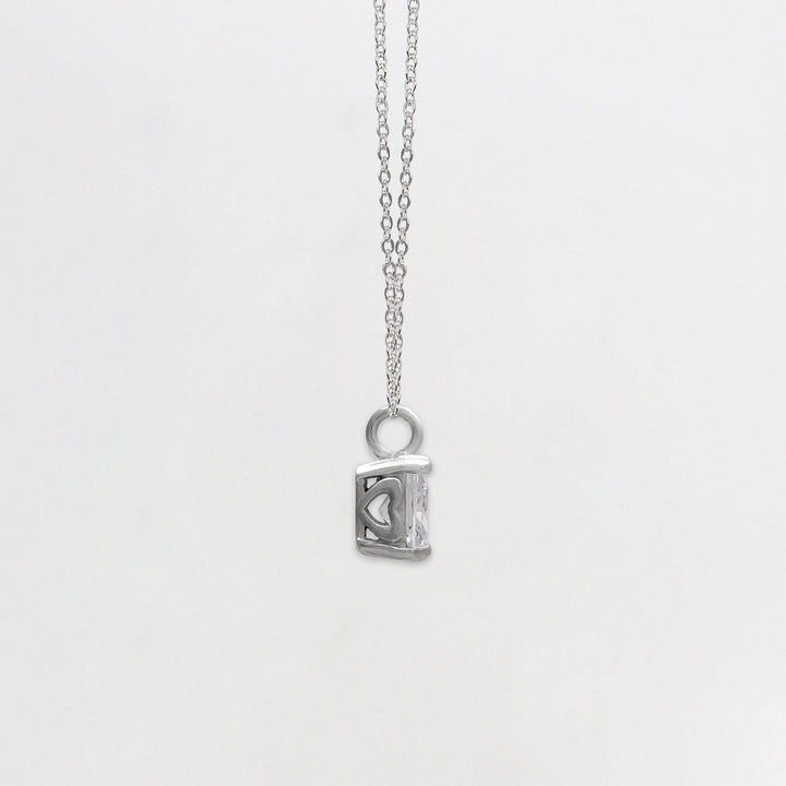 Silver Zircon Square Pendant with Link Chain