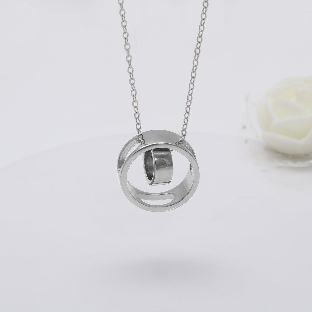 Silver Dual Ring Pendant with Link Chain