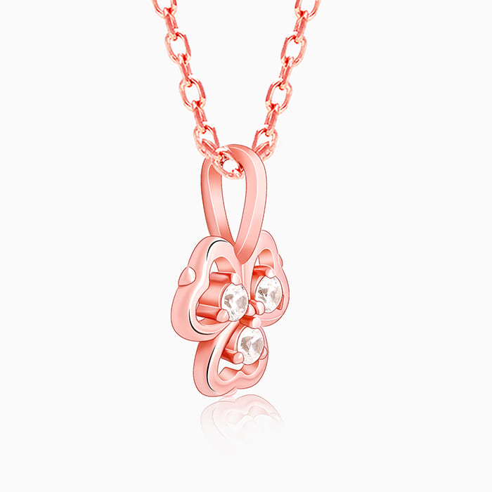 Rose Gold Three Leaf Clover Pendant With Link Chain