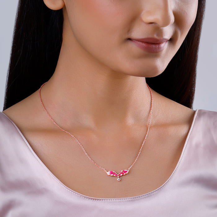 Rose Gold Fluffed Wing Necklace