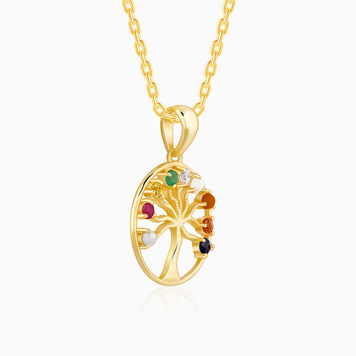 Golden Tree of Life Pendant With Link Chain