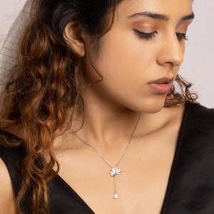 Silver Falling Petal Y-Drop Necklace