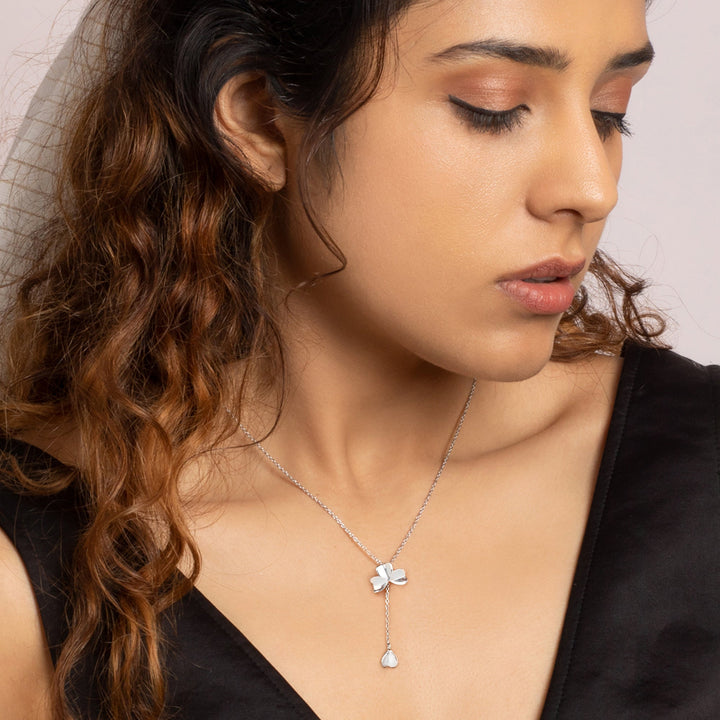 Silver Falling Petal Y-Drop Necklace