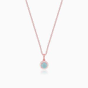 Rose Gold Blue Halo Pendant With Link Chain