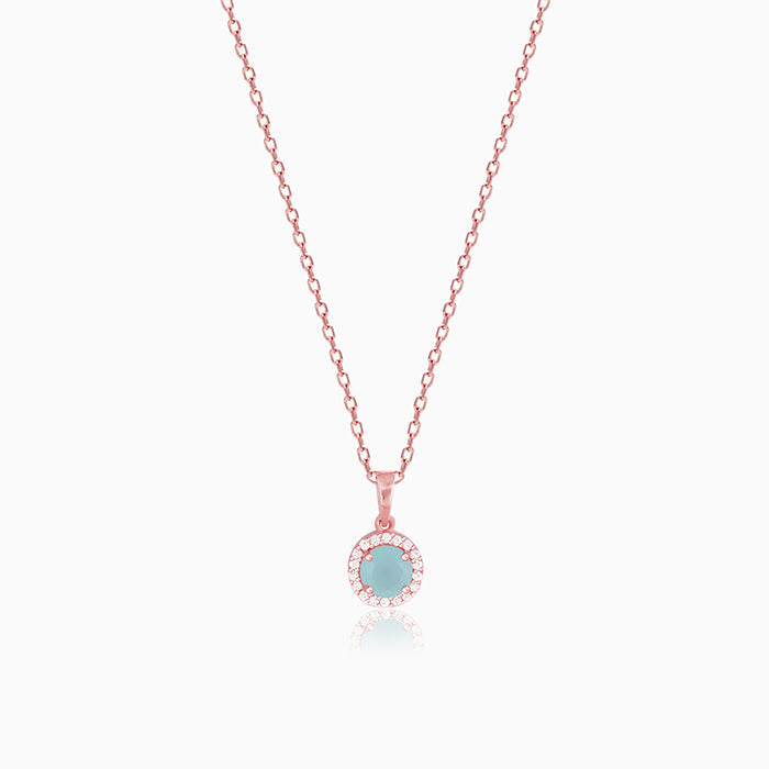 Rose Gold Blue Halo Pendant With Link Chain