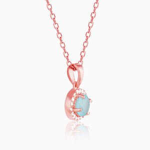 Rose Gold Blue Halo Pendant With Link Chain
