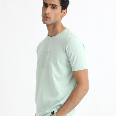 Rare Rabbit Men's Pico Light Green Crew Neck Half Sleeves Regular Fit Graphic Printed Logo T-Shirt