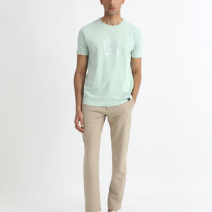 Rare Rabbit Men's Pico Light Green Crew Neck Half Sleeves Regular Fit Graphic Printed Logo T-Shirt