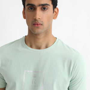 Rare Rabbit Men's Pico Light Green Crew Neck Half Sleeves Regular Fit Graphic Printed Logo T-Shirt