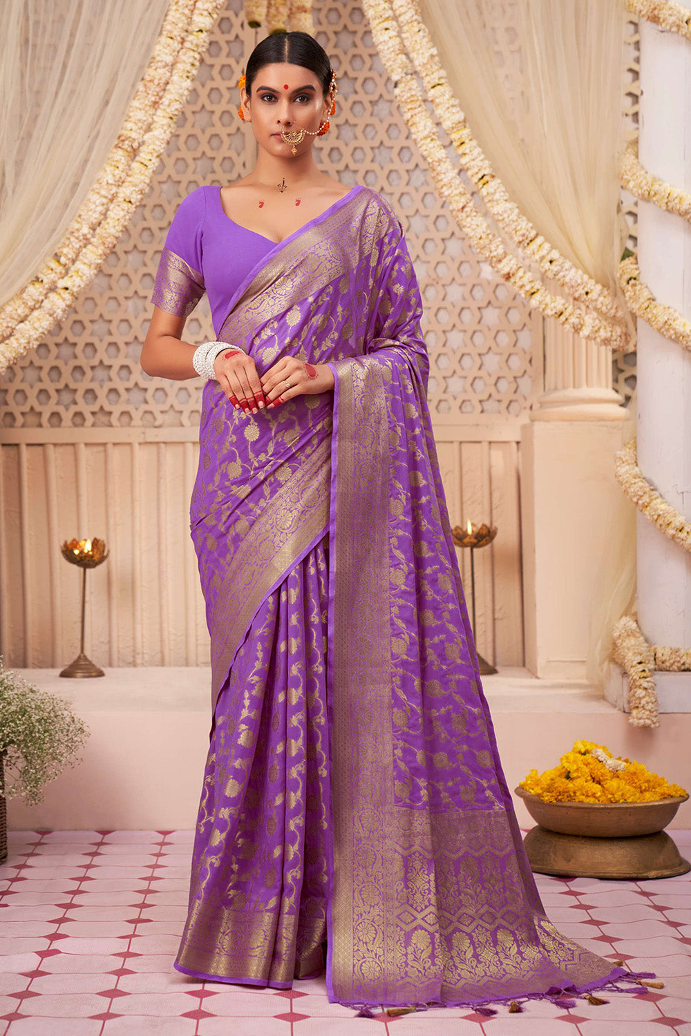 Orchid Purple Georgette Saree
