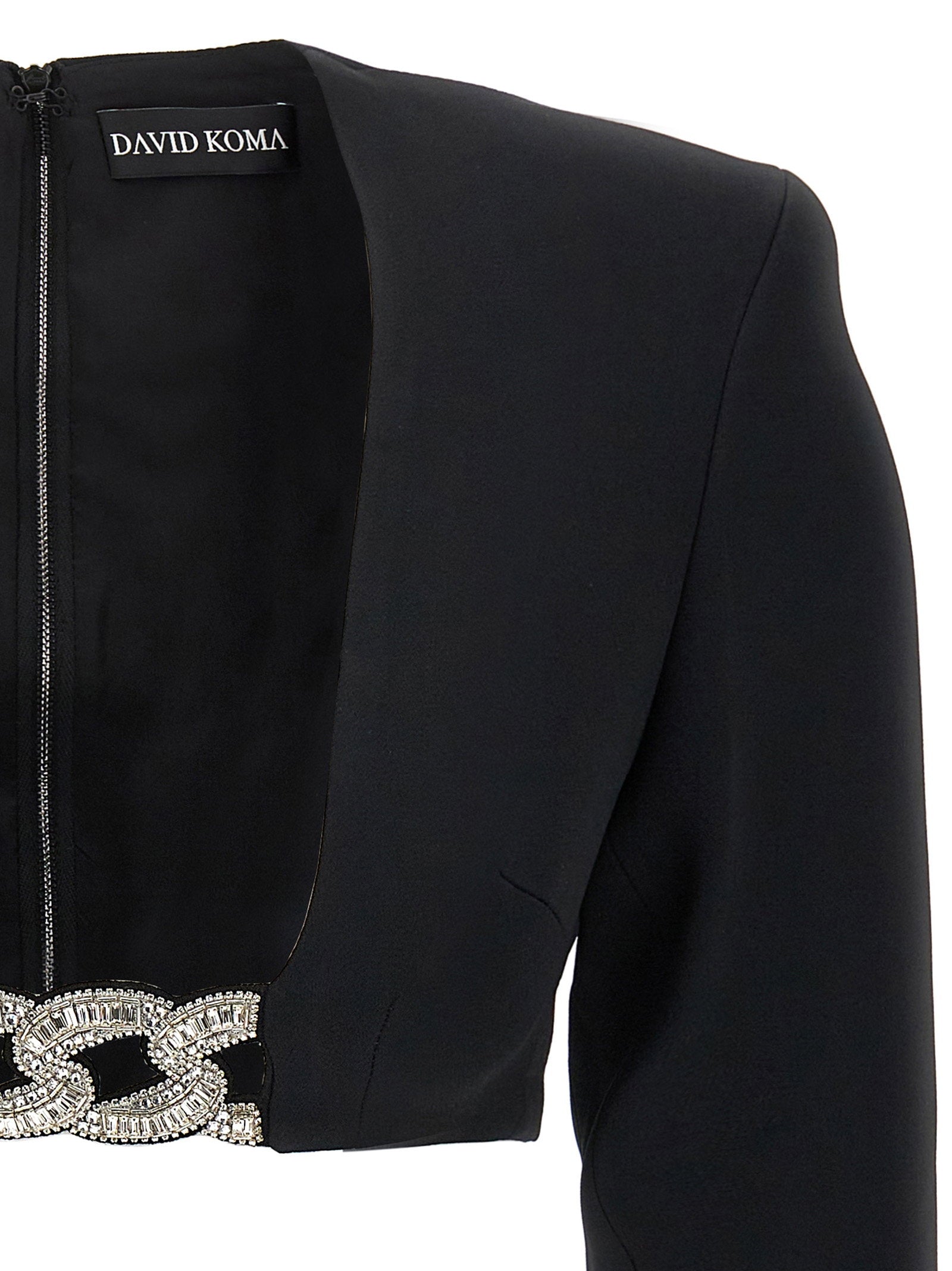 David Koma Top 3d Crystsal Chain And Square Neck