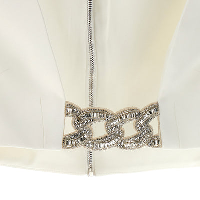 David Koma Top 3d Crystsal Chain And Square Neck