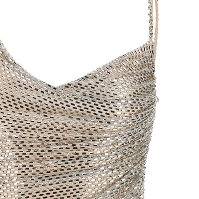 Self-Portrait Champagne Rhinestone Draped Mini Dress