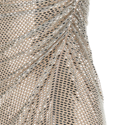 Self-Portrait Champagne Rhinestone Draped Mini Dress