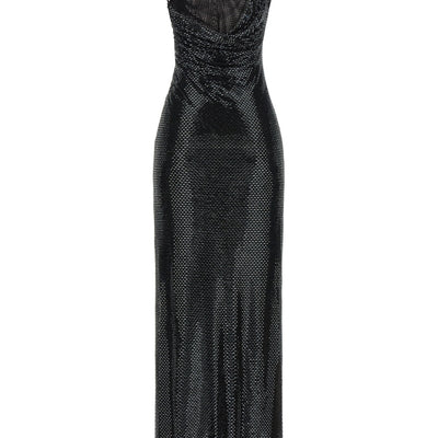 Self-Portrait Black Rhinestone Draped Maxi Dress